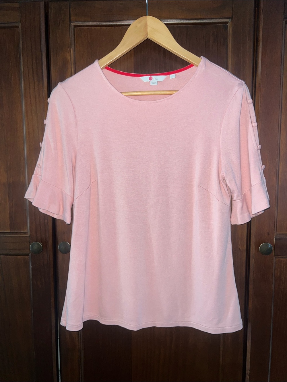Boden Pink Button-Detail Ruffle Sleeve Top US 8